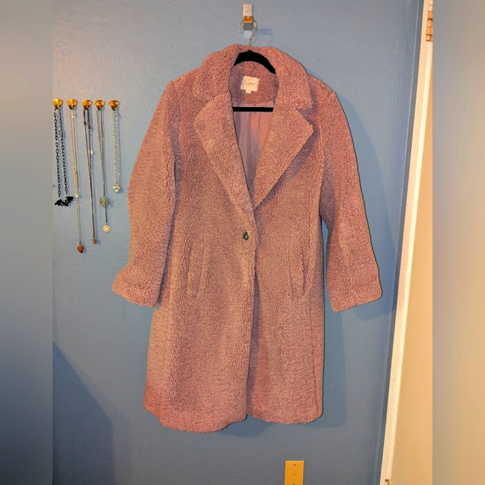 Ann Taylor Loft Sz L Mauve Teddy Coat
